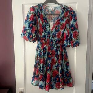 NWT $450 Milly Elle Painted Dahlia Pleated Dress - Size 6